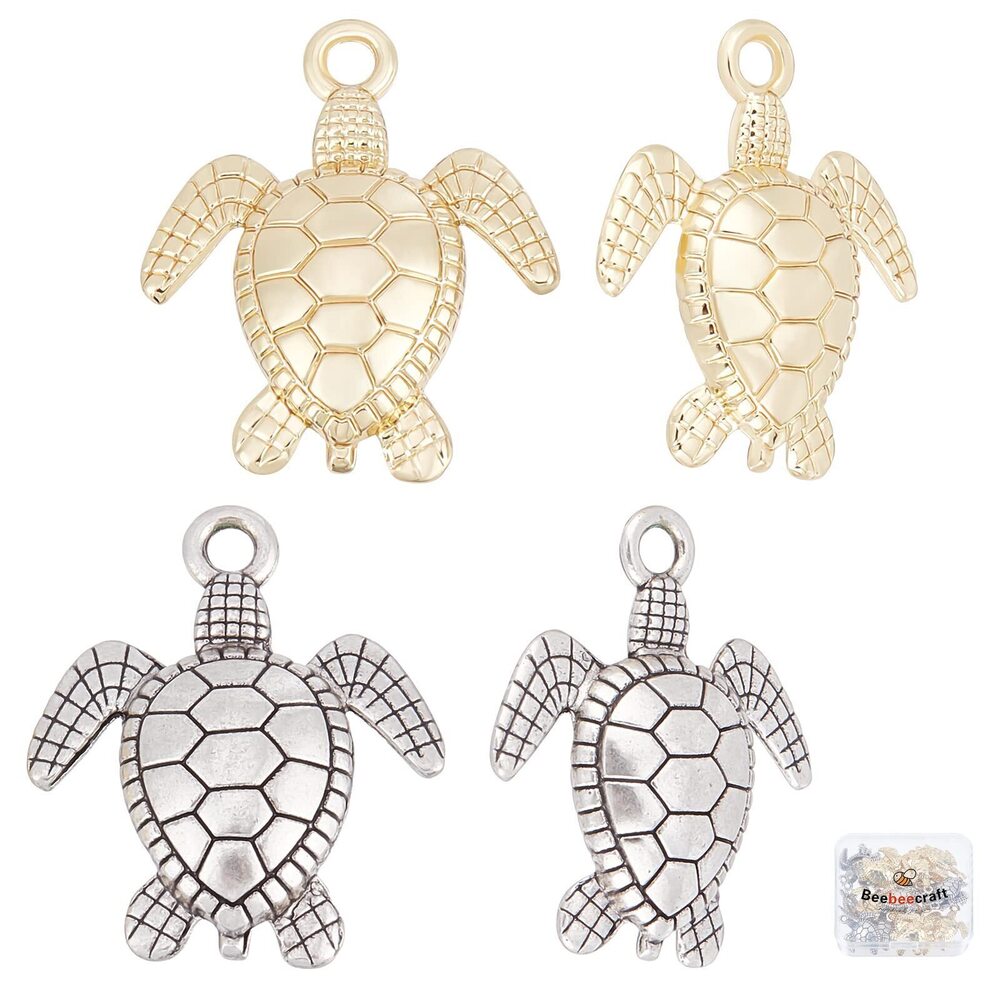 7556 20Pcs 2 Colors Sea Turtle Charms 14K Gold &Thai Silver Plated Alloy